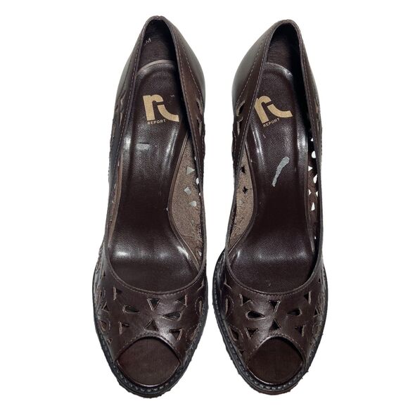 Report Jocelyn Wedge Shoes Women's Size 7.5 M Brown Perforated Leather Boho - Picture 7 of 11